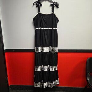 Crown & Ivy XXL Black Maxi Dress Ric Rac Tiered Sleeveless Cotton Summer Womens